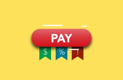 Simple illustration showing financial concept of payments with dollars interests and information on yellow background